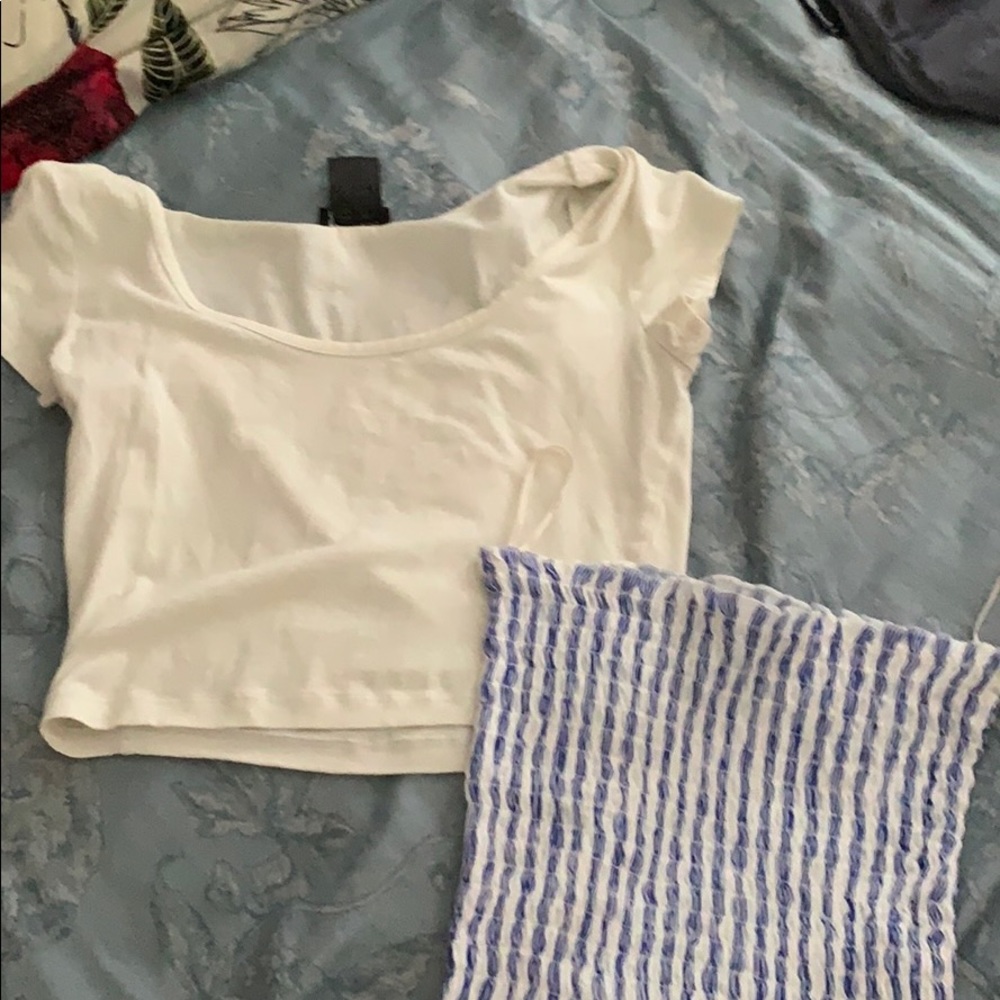 Striped Tube Top and White Crop top